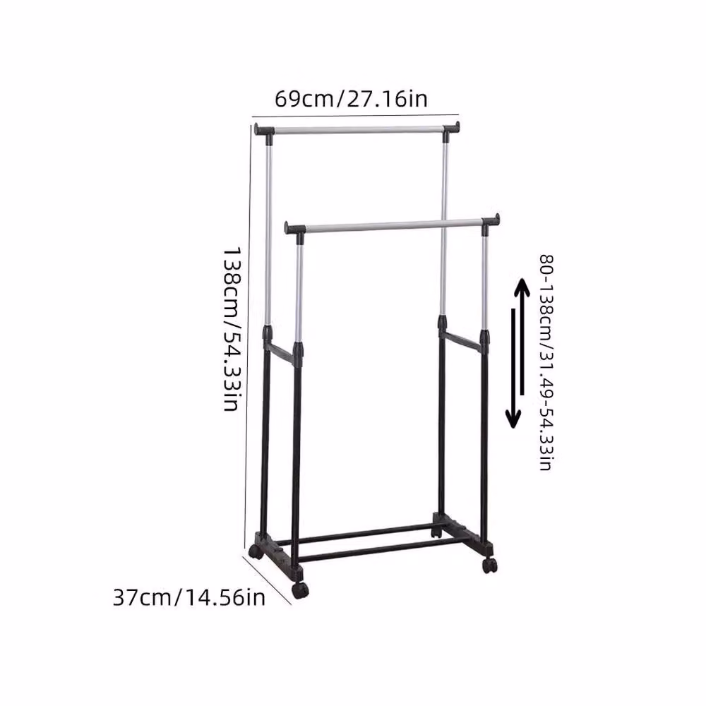 EONLION Double Clothes Rail Hanging Rack in Matt Black, Width: 50 cm – 2