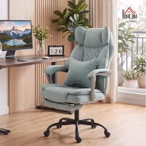HOMCOM Executive Office Chair with Footrest and Headrest in Blue Synthetic Leather – 2