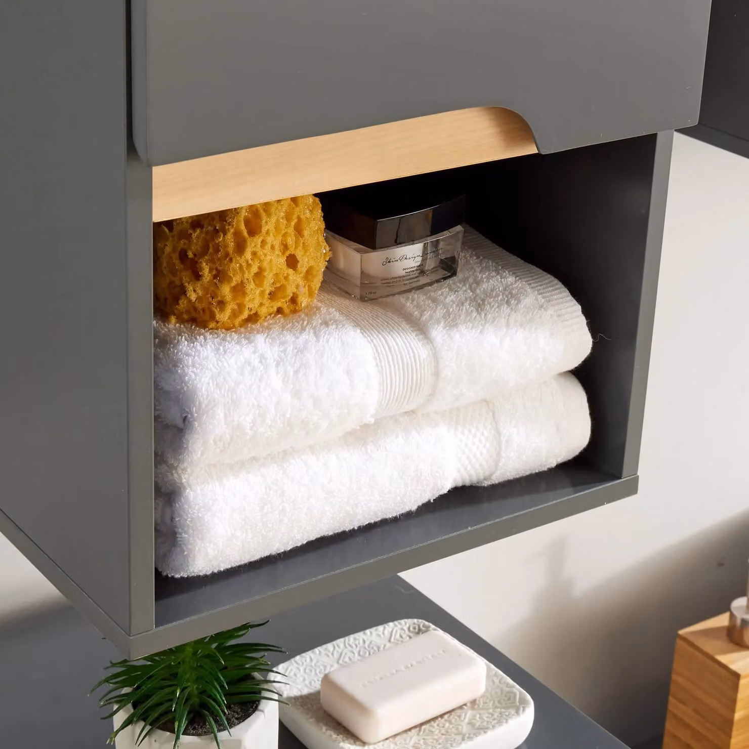Home Source Modern Wall Mounted Bathroom Cabinet with Hinged Doors and Internal Shelves in Grey – 2