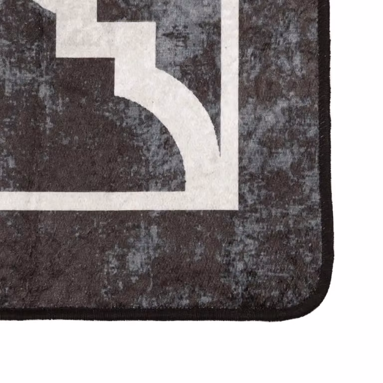 Berkfield Home Washable Anti Slip Art Deco Rug in Black and White, W: 80 cm, L: 300 cm
