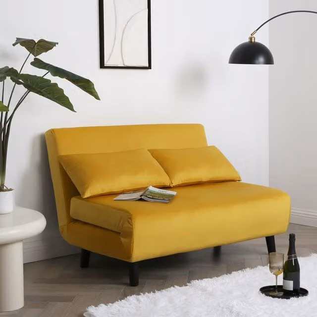 Home Garden Direct Aurora Small Double 2 Seater Velvet Sofa Bed in Yellow