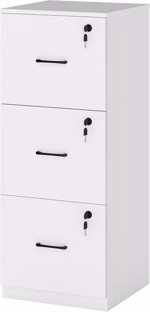 Levede Modern White Wooden File Cabinet with 3 Lockable Drawers for Home Office Storage