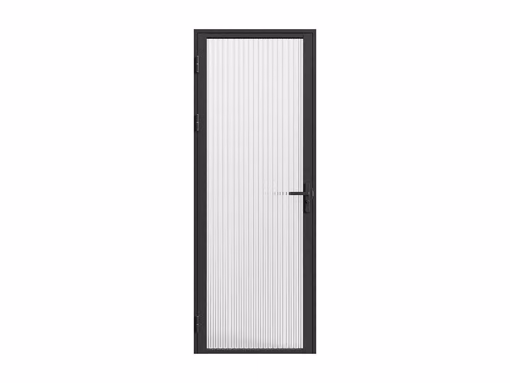 Loxton Modern Reversible Swing Door Unit in Black with Aluminium and Textured Tempered Glass, H: 204 cm – 3