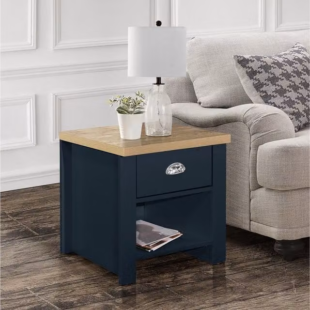 Birlea Highgate 1 Drawer Lamp Table in Navy Blue and Oak