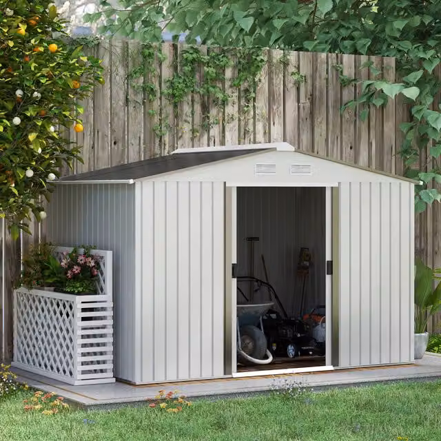 Outsunny Metal Garden Storage Shed with Double Doors in Silver and Grey