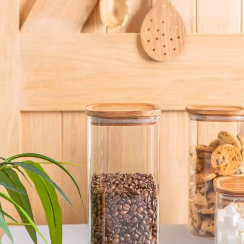 Argon Tableware Square Glass Storage Jar with Airtight Wooden Lid, 1.9 l, Transparent – 2