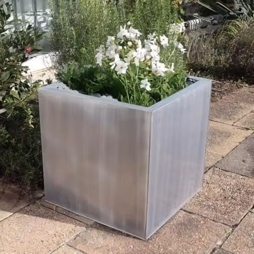 Tulipy Galvanised Steel Square Planter Tub, Silver, W: 60 cm, D: 60 cm, H: 60 cm – 3
