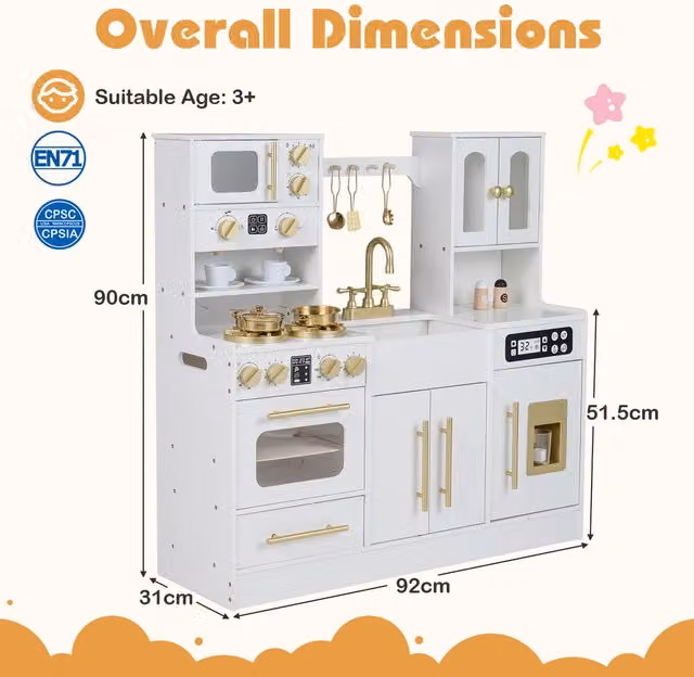 COSTWAY White Wooden Chef Play Kitchen Toy Set