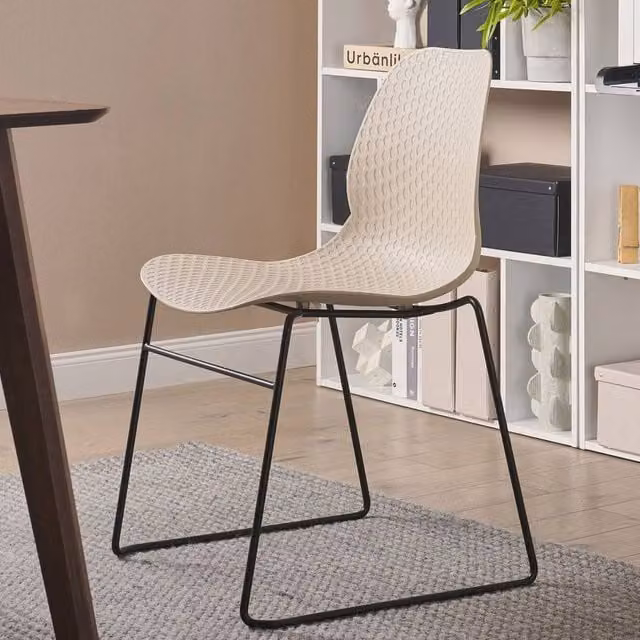 Wyld and Coco Set of 4 Beige Stackable Armless Conference Chairs with Polypropylene Seats