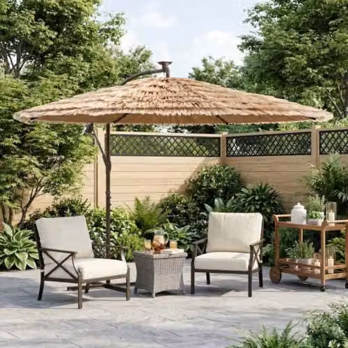 vidaXL Garden Parasol with Steel Pole and Polyester Canopy, Brown, W/D/H: 290 x 290 x 238 cm – 2