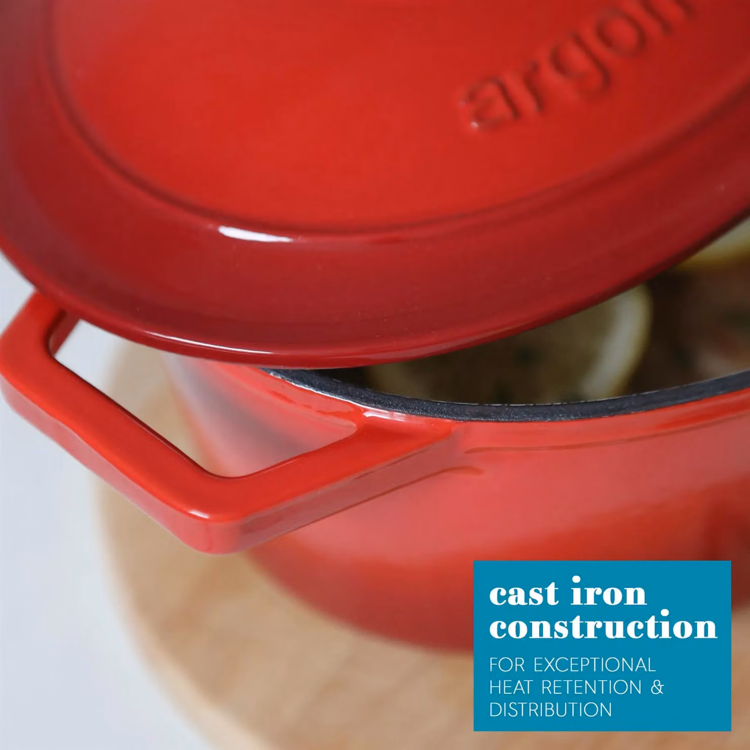 Argon Tableware 2pc Cast Iron Casserole Dish Set with Self-Basting Lids, 2.3l & 4.68l, Red – 2