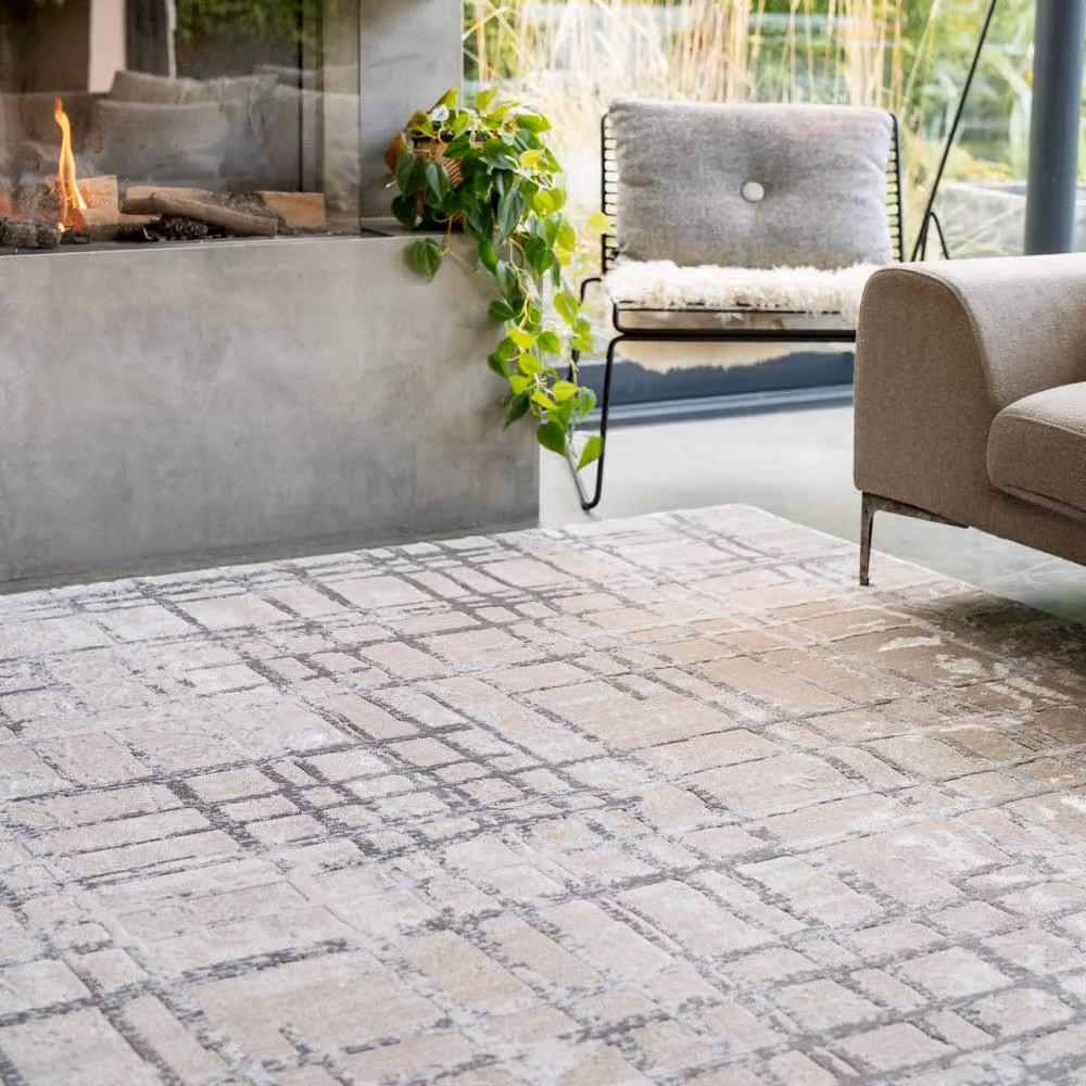 Kukoon Grey, Beige and Silver Striped Modern Abstract Soft Pile Living Room Area Rug, W: 190 cm, D: 280 cm – 3