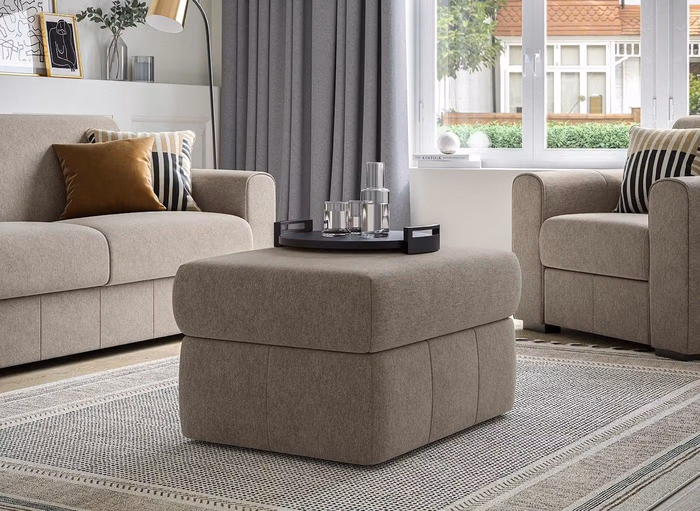 Dreams Verona Ottoman Footstool in Grey Fabric