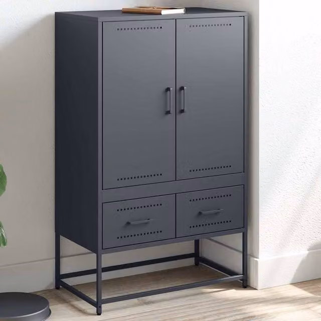 Berkfield Home Anthracite Metal Highboard with Hinged Doors and Internal Shelves, W/D/H: 68 x 39 x 111.5 cm