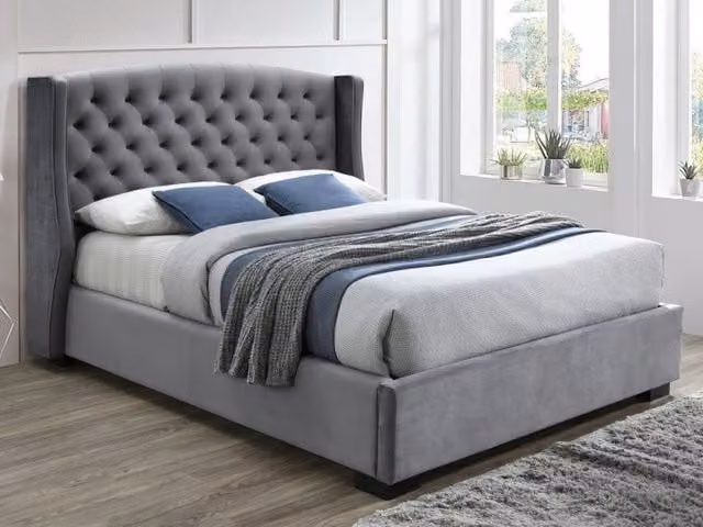 Sareer Ambassador Chesterfield Velvet Fabric Bed Frame, Grey, W/D/H: 180 x 200 cm