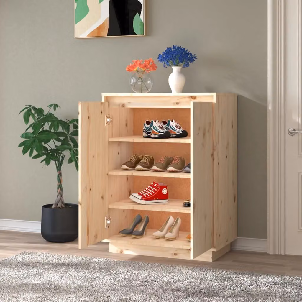 Berkfield Home Solid Wood Pine Shoe Cabinet in Brown, W/D/H: 60 x 35 x 80 cm – 2
