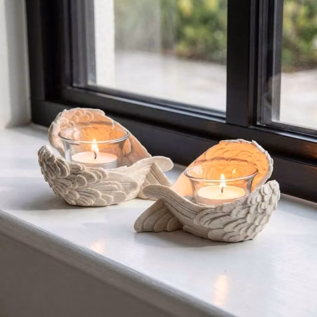 Garden Greatness Serenity Angel Wings Votive Holder Duo in White and Multicolour – 1