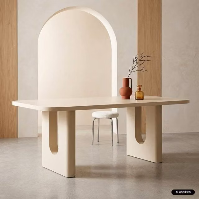 sweeek Matte Rectangular Dining Table in Beige, Seats 8 Adults – 1