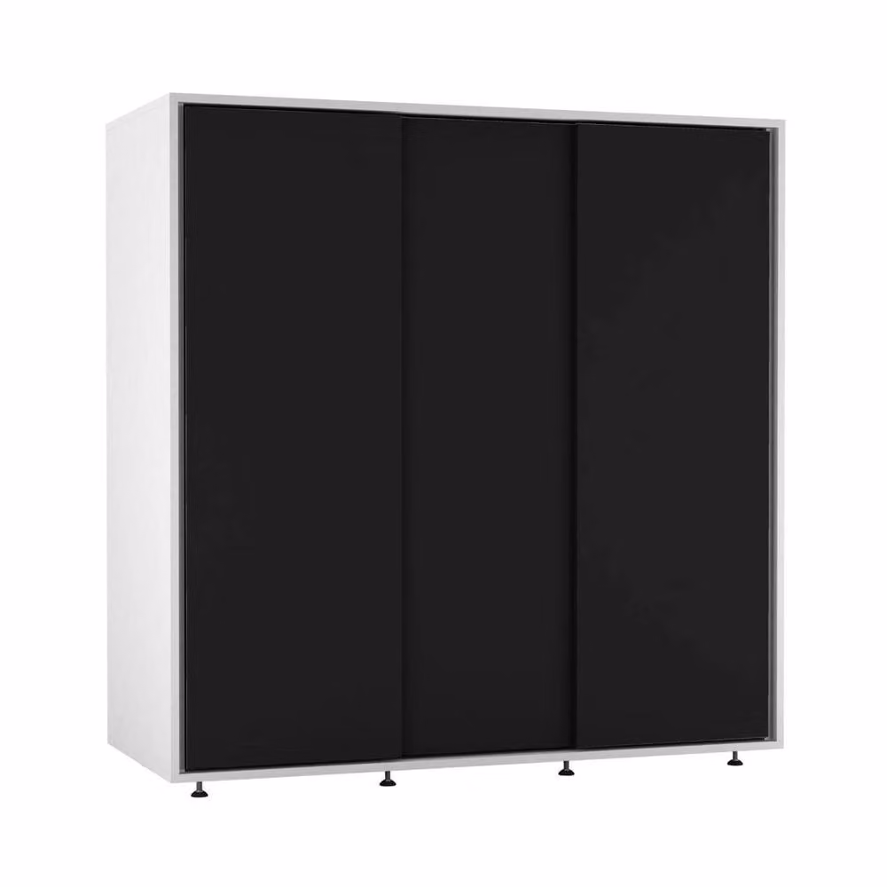 FORGEVIO Modern Wardrobe with Hanging Rail and Hinged Doors, White and Black – 3
