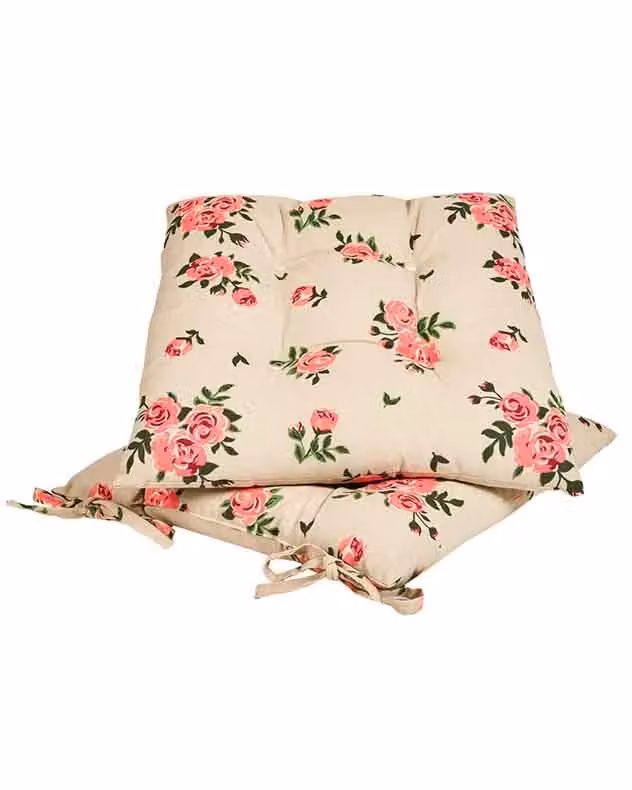 Dibor Set of 2 Vintage Rose and Green Quilted Outdoor Garden Chair Seat Pad Cushions, W: 40 cm x L: 40 cm – 2
