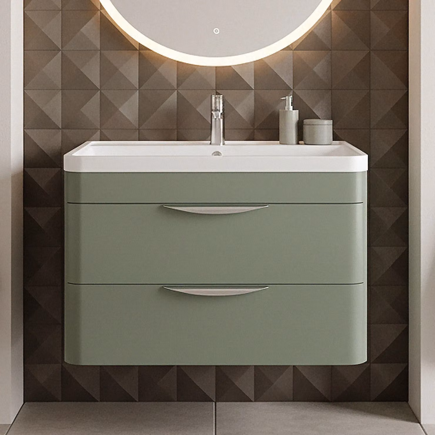 Balterley Contemporary Wall Hung 2 Drawer Bathroom Vanity Unit, Green, W: 81.0 cm – 4