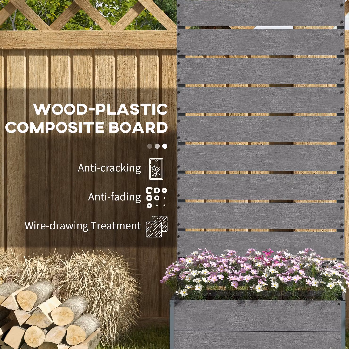 Outsunny Garden Planter with Trellis in Grey, featuring an Aluminium Frame and WPC Wood-plastic Panels – 4