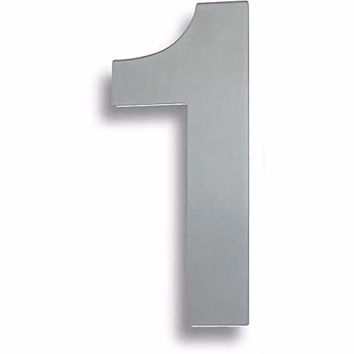 Loops Satin Stainless Steel Front Door Numeral 1 in Silver, 178mm