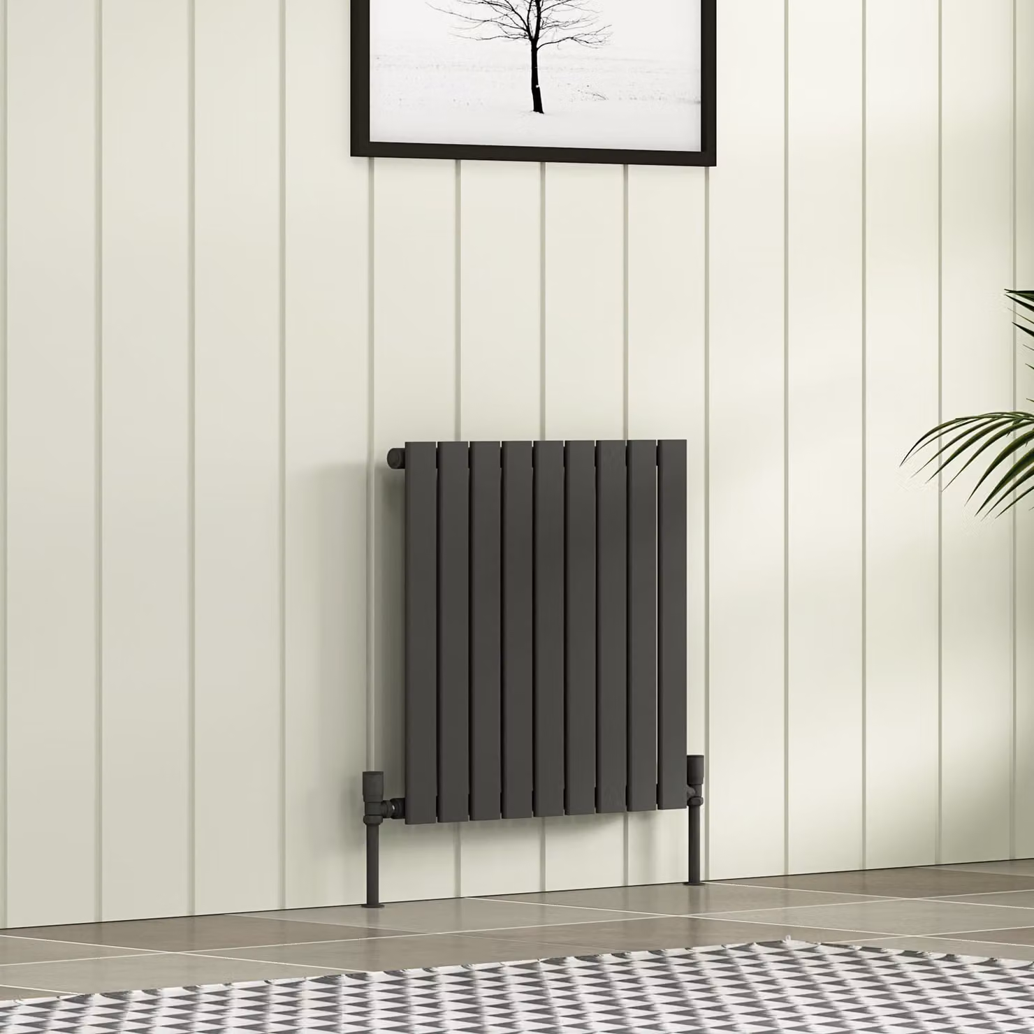 Aurexa Anthracite Single Flat Panel Horizontal Designer Radiator, H 61.2 cm x W 60 cm
