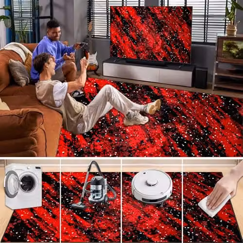 KwuSeug Large Gaming Area Rug, Black Abstract Modern Washable Non-Slip Carpet, W: 80 cm, L: 100 cm – 6