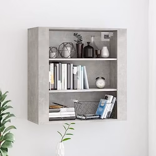 vidaXL Modern Wall Mounted Cabinet in Grey MDF with Hinged Doors and Open Shelf, W/D/H: 80 x 33 x 80 cm