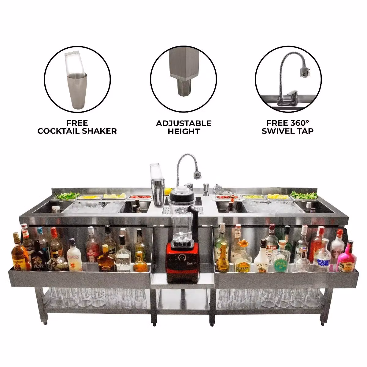 Monstershop KuKoo Double Cocktail Bar Station in Silver Stainless Steel and Glass – 2