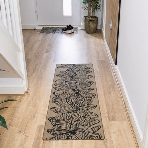 JVL Elegance Floral Machine Washable Non-Slip Entrance Runner Doormat, W: 50 cm, L: 150 cm, Natural and Black – 2