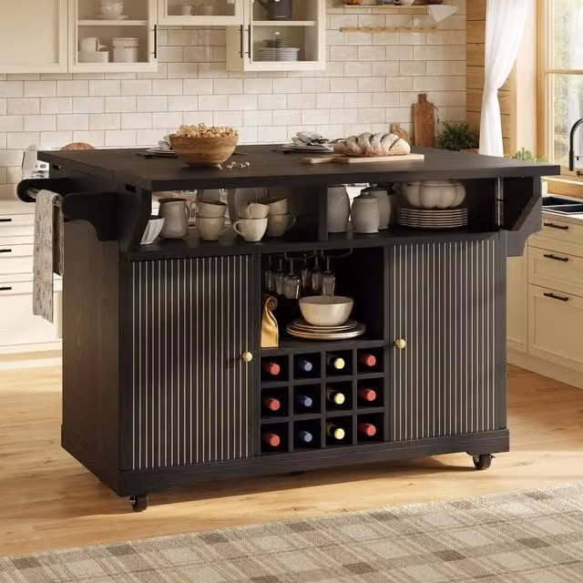 Aosom UK Foldable Serving Trolley with Snack Racks and Ample Storage, Black, W/D/H: 142.5 x 40 x 95 cm