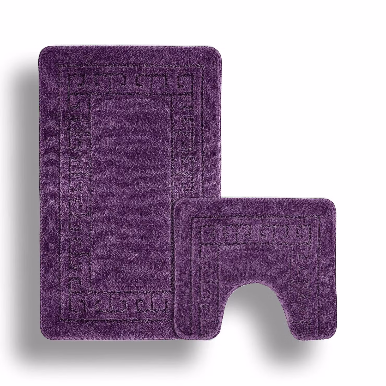 Velosso Greek Key Non-Slip Bathmat and WC Pedestal Mat Set in Purple – 2