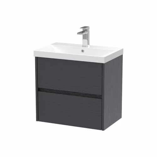 Balterley Modern Wall Hung 2 Drawer Bathroom Vanity Unit with Basin, Matt Grey, W: 60.0 cm, D: 39.5 cm, H: 58.9 cm – 3