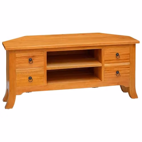 vidaXL Natural Solid Mahogany Wood TV Cabinet in Brown, W/D/H: 100 x 40.5 x 46 cm