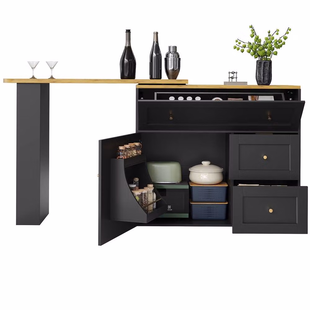 BTM Extendable Bar Table with Storage and Snack Shelf in Black, W/D/H: 105.0 x 39.0 x 138.0 cm – 5