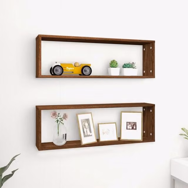 Berkfield Home Wall Mounted Cube Shelves, 2 Pack, Brown Oak, W: 80 cm, D: 26.5 cm, H: 15 cm