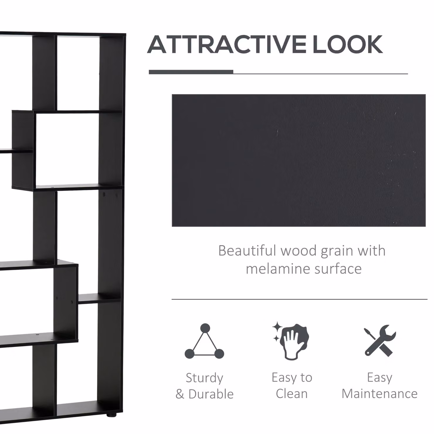 HOMCOM 8-Shelf Black MDF Bookcase – 4