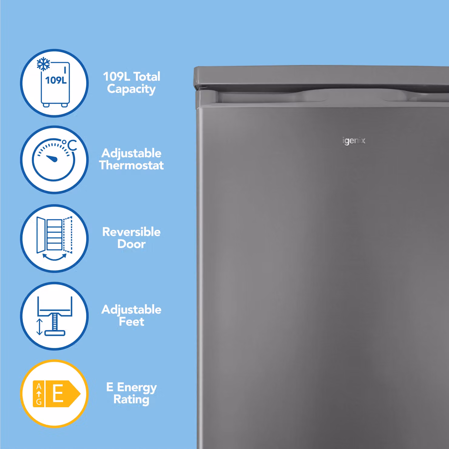 Igenix Silver Under Counter Fridge with 16 Litre Chill Box and 97 Litre Capacity – 2