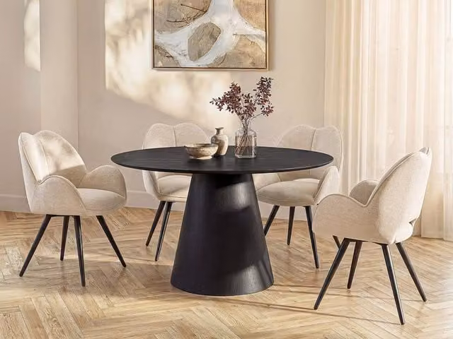 Vente-unique Antaliza Round 4-Seater Dining Table in Black Ash Veneer, Diameter: 120 cm, Height: 75 cm