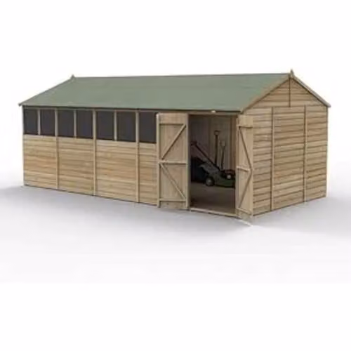Forest Garden Reverse Apex Wooden Shed with 8 Windows and Double Doors in Green and Brown – 1