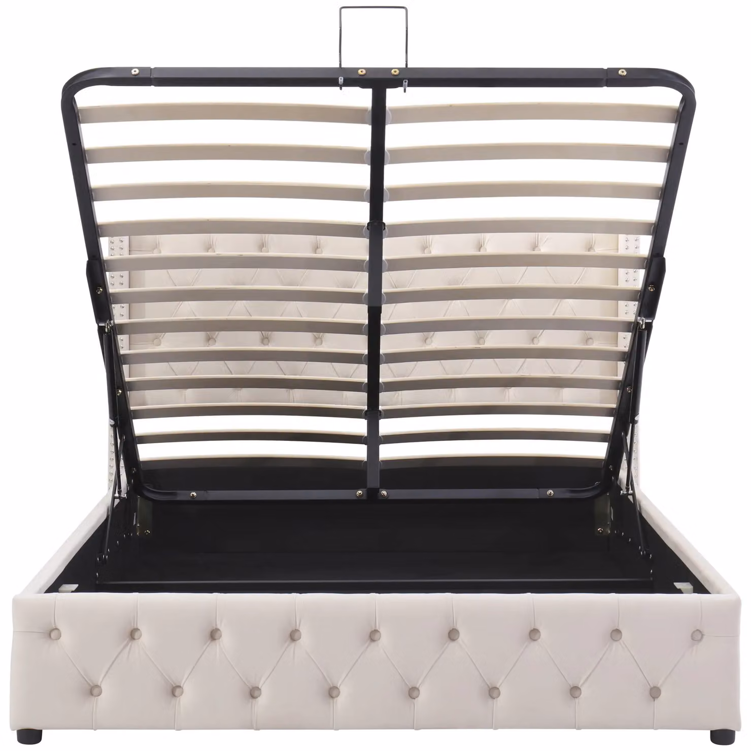 Matteo Modern Upholstered Velvet Bed in Beige with Hydraulic Lift-Up Storage, W/D/H: 140 x 200 cm – 6