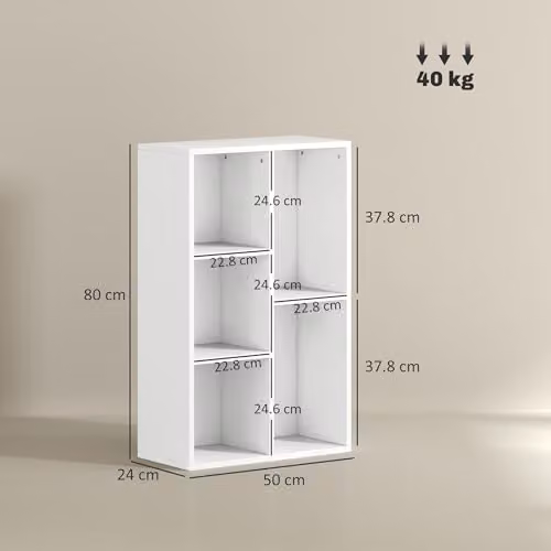 HOMCOM 2-Tier Cube Bookshelf with 5 Open Storage Compartments in White – 3
