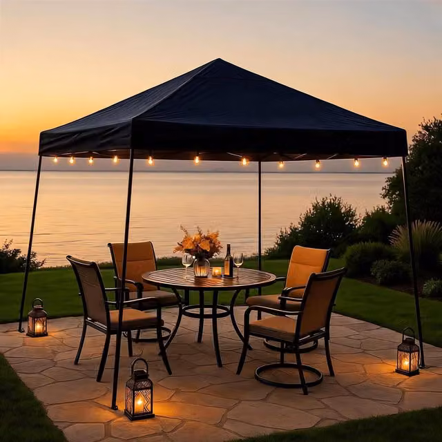 Home Source Easy Up Outdoor Garden Gazebo Marquee Camping Canopy Tent, Black, W: 200 cm x D: 200 cm x H: 200 cm