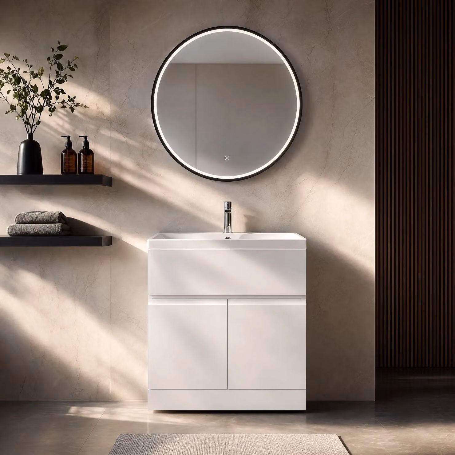 Balterley Round LED Bathroom Mirror with Demister and Touch Sensor, Black, W/D/H: 60 x 60 x 1 cm – 3