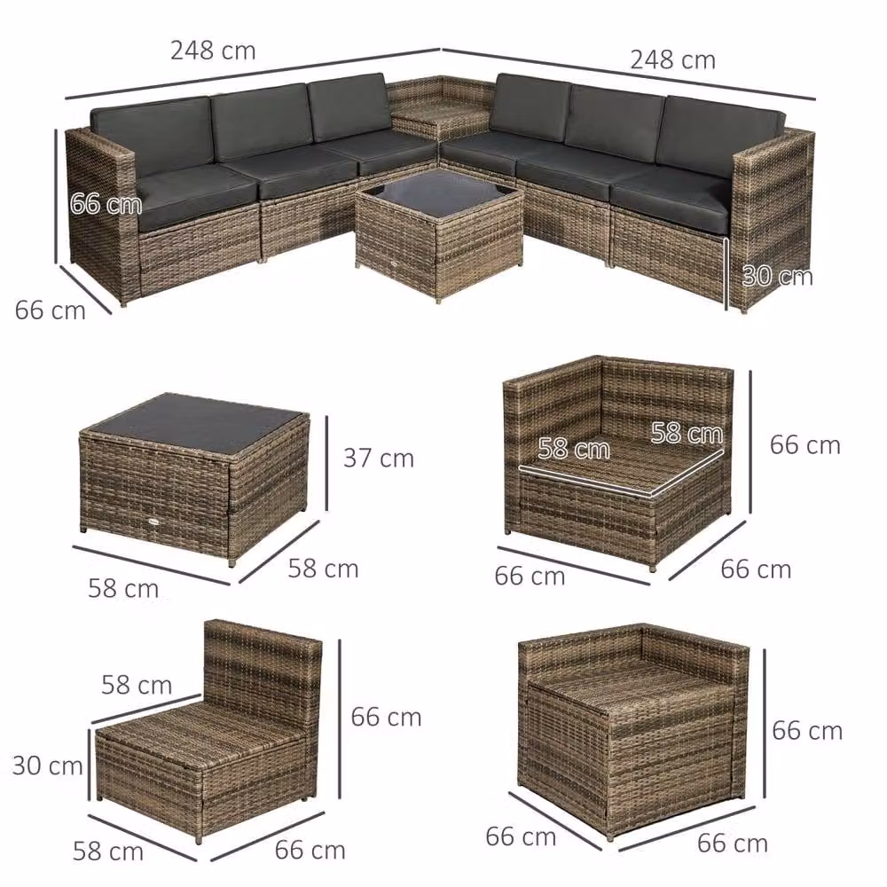 Wyld Haus Lofa 6 Seater Outdoor Rattan Corner Sofa Set in Mixed Brown with Cushions – 4