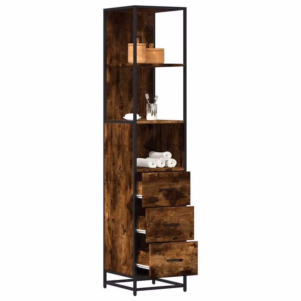 Berkfield Home Smoked Oak Bathroom Cabinet, Brown, W/D/H: 35 x 37.5 x 166 cm – 2