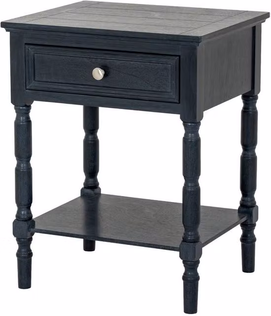 Lemon Pavilion Contour Collection 1 Drawer Side Table in Black Wood, W: 48 cm, D: 48 cm, H: 61 cm – 1
