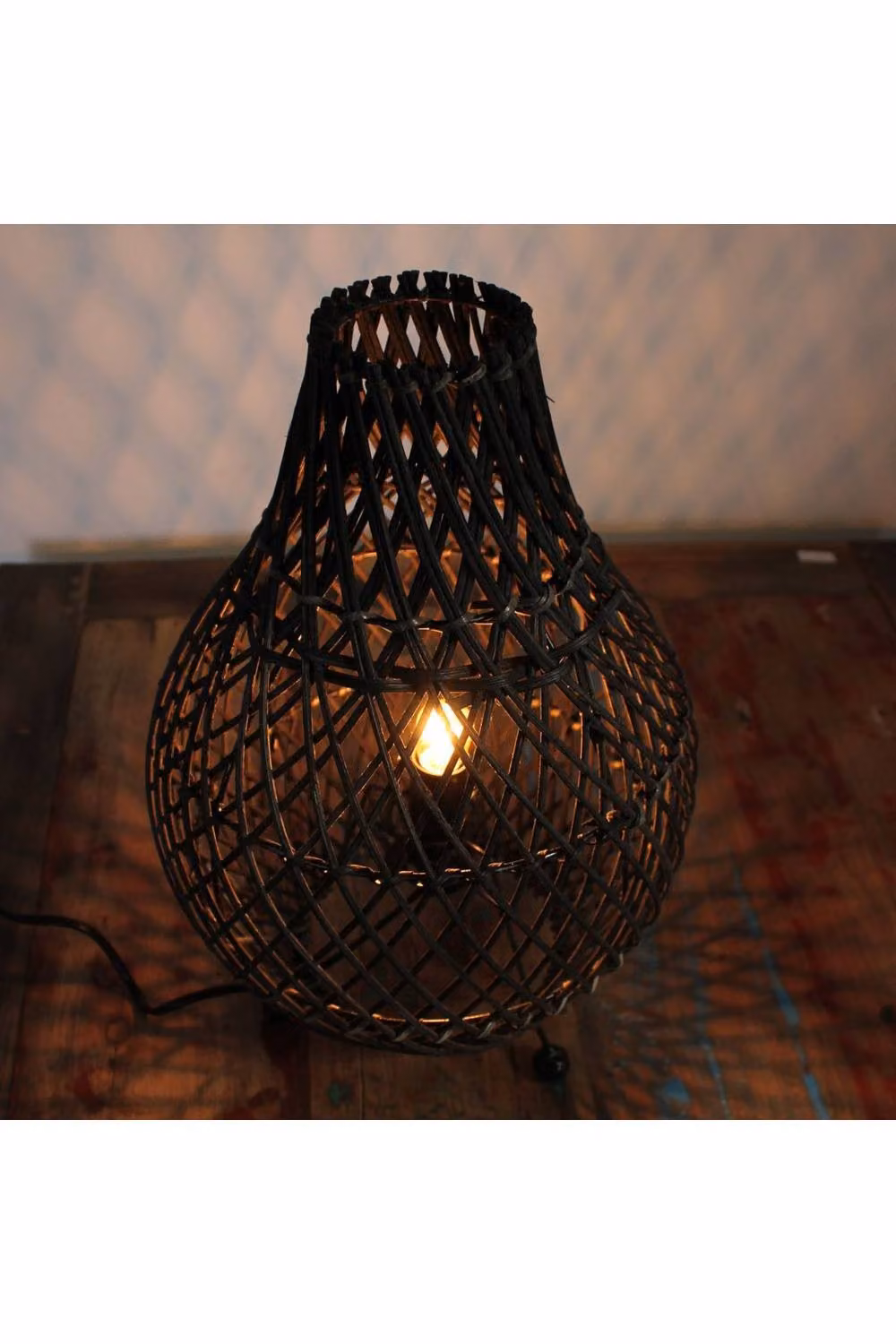 KDMD Black Rattan Table Lamp with Warm White Bulb – 5